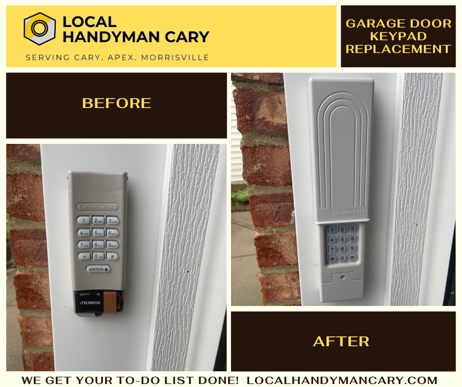 Replacement of garage door keypad opener in Cary, NC by Local Handyman Cary