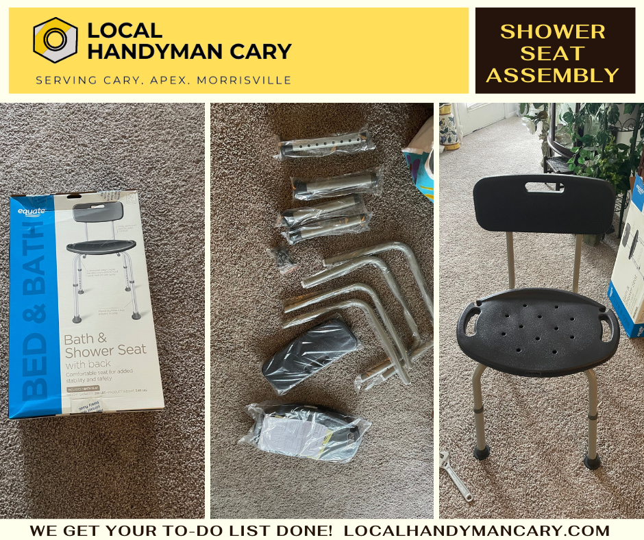 Assembly of shower seat for the safety of older people in Cary, NC by Local Handyman Cary