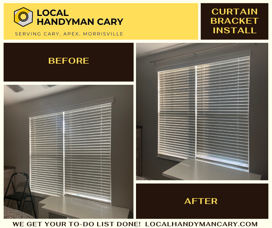 Installation of curtain brackets in Cary, NC by Local Handyman Cary