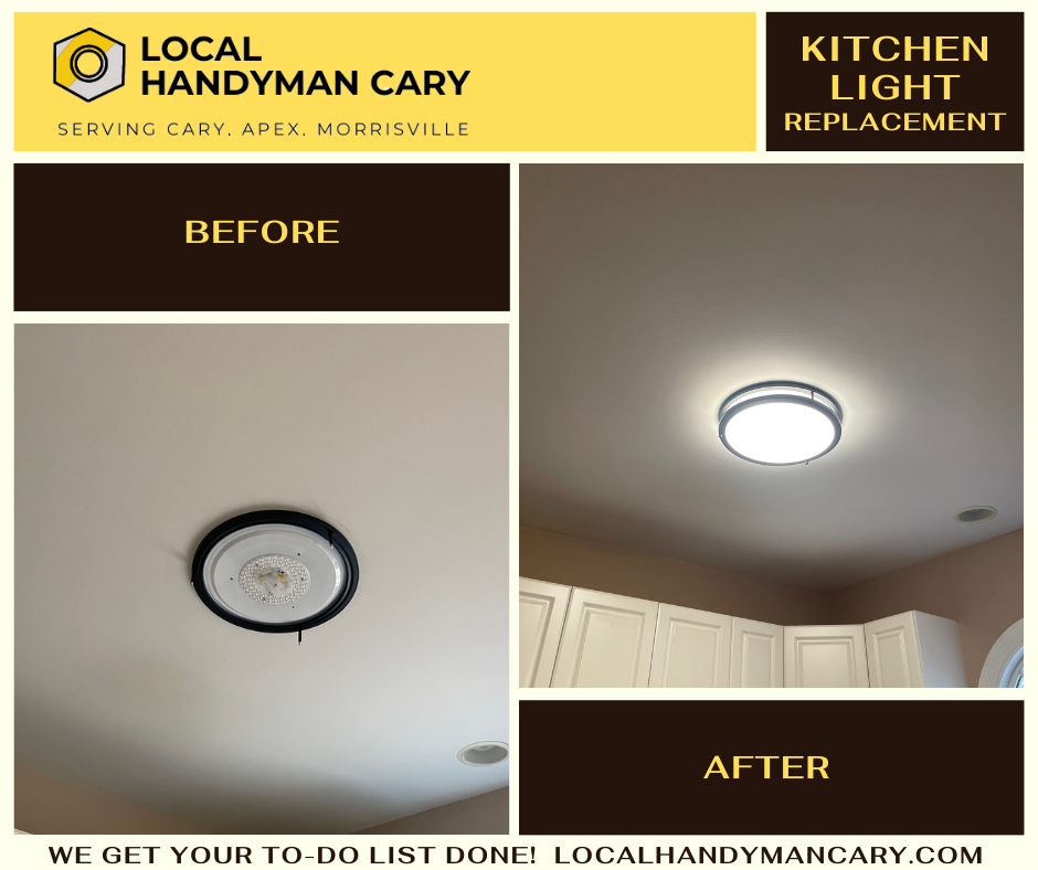 Replacing the ceiling light in the kitchen in Cary, NC by Local Handyman Cary